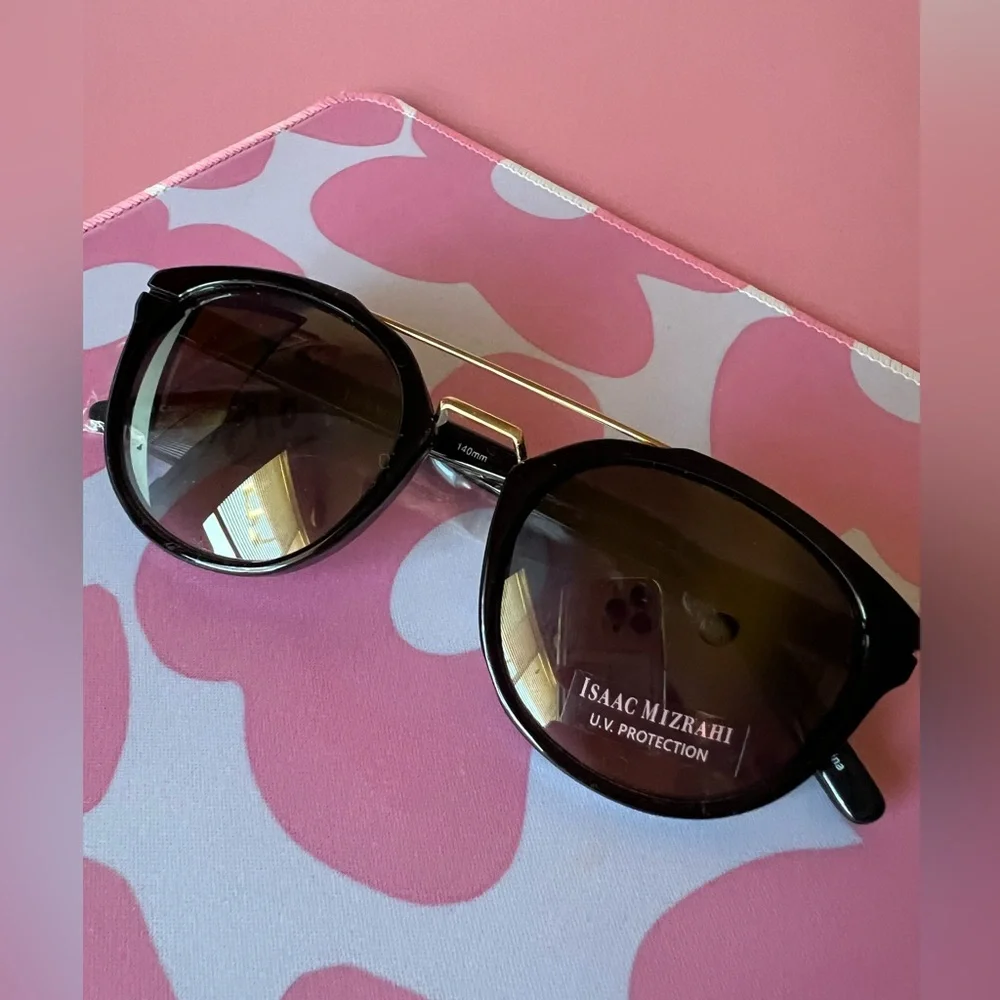 Isaac Mizrahi Black and Gold Aviator Sunglasses